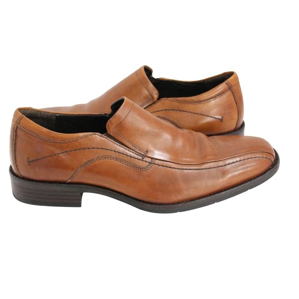 Johnston & Murphy Men's Brown Leather Slip-On Loafers Sheepskin Shoes Size 10